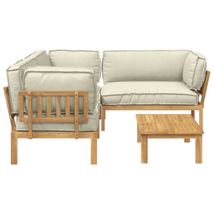 Sofa Set Creme mit Kissen 4-teilig Akazie