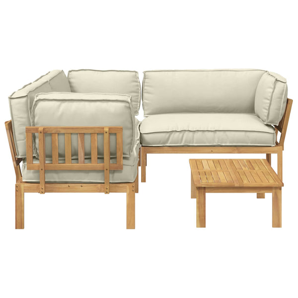 Sofa Set Creme mit Kissen 4-teilig Akazie