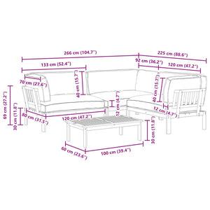Sofa Set Creme mit Kissen 4-teilig Akazie