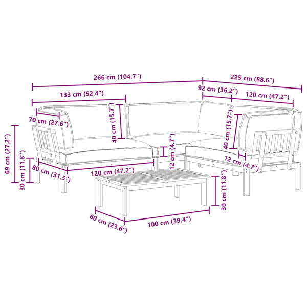 Sofa Set Creme mit Kissen 4-teilig Akazie