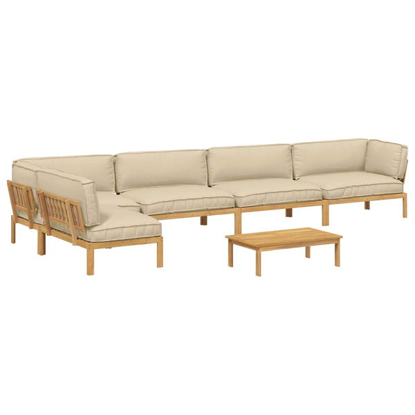 Sofa Set Beige Akazie 6-teilig