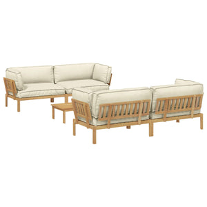 Sofa Set Creme mit Kissen 5-teilig Akazie