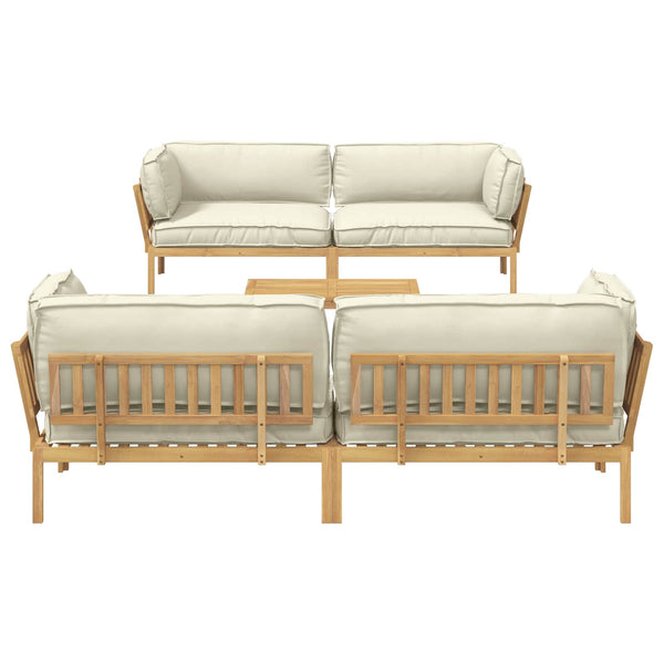 Sofa Set Creme mit Kissen 5-teilig Akazie