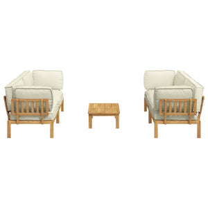 Sofa Set Creme mit Kissen 5-teilig Akazie