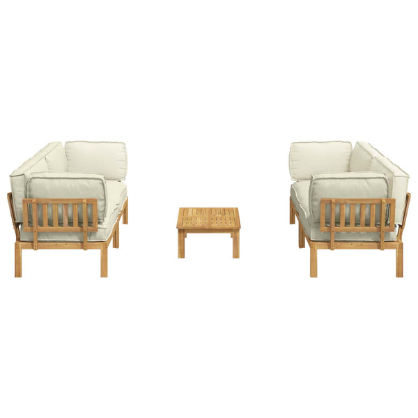 Sofa Set Creme mit Kissen 5-teilig Akazie
