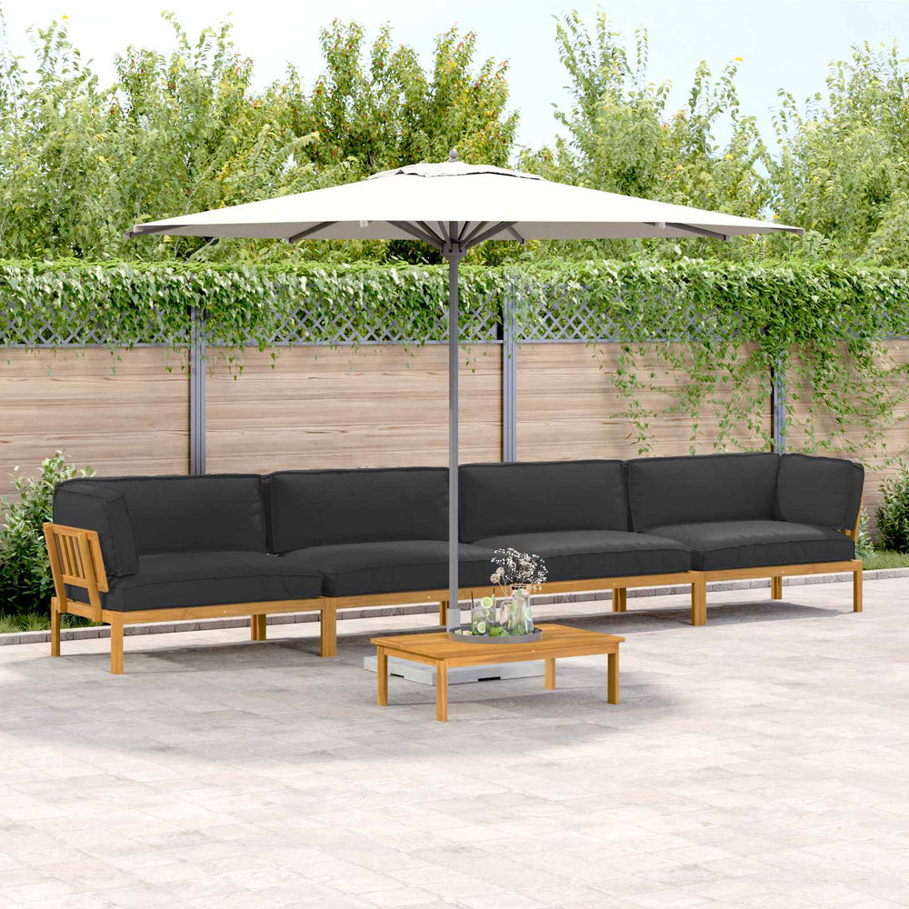 Schwarzes Akazienholz Sofa Set mit Kissen, 5-teilig