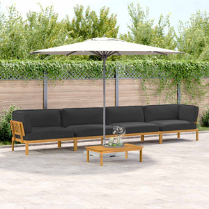 Schwarzes Akazienholz Sofa Set mit Kissen, 5-teilig