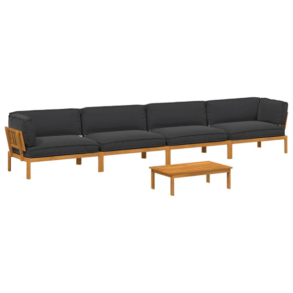 Schwarzes Akazienholz Sofa Set mit Kissen, 5-teilig
