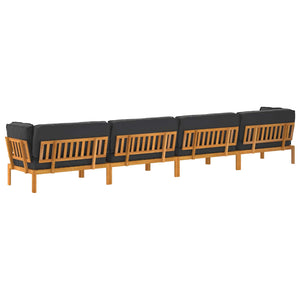 Schwarzes Akazienholz Sofa Set mit Kissen, 5-teilig