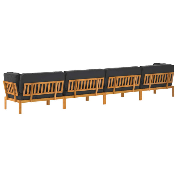 Schwarzes Akazienholz Sofa Set mit Kissen, 5-teilig