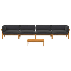 Schwarzes Akazienholz Sofa Set mit Kissen, 5-teilig