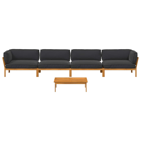 Schwarzes Akazienholz Sofa Set mit Kissen, 5-teilig