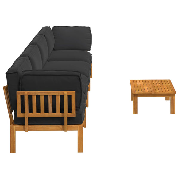 Schwarzes Akazienholz Sofa Set mit Kissen, 5-teilig