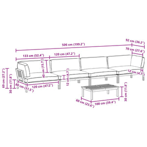 Schwarzes Akazienholz Sofa Set mit Kissen, 5-teilig
