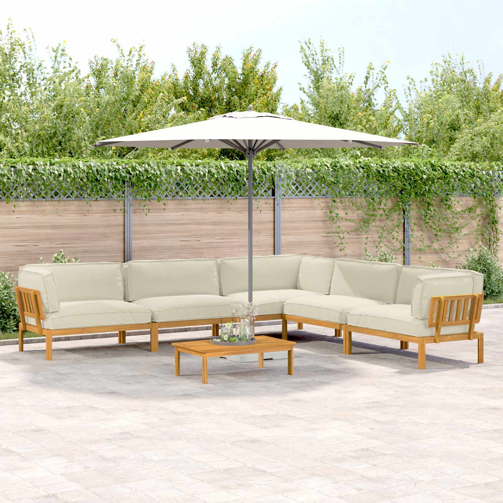 Akazienholz Sofa Set Creme 6-teilig