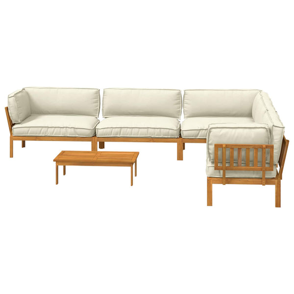 Akazienholz Sofa Set Creme 6-teilig