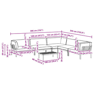 Akazienholz Sofa Set Creme 6-teilig