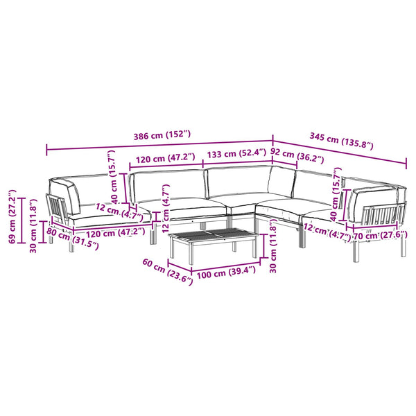Akazienholz Sofa Set Creme 6-teilig