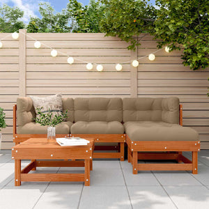 15-teiliges Garten-Lounge-Set Kiefer massiv Wachsbraun