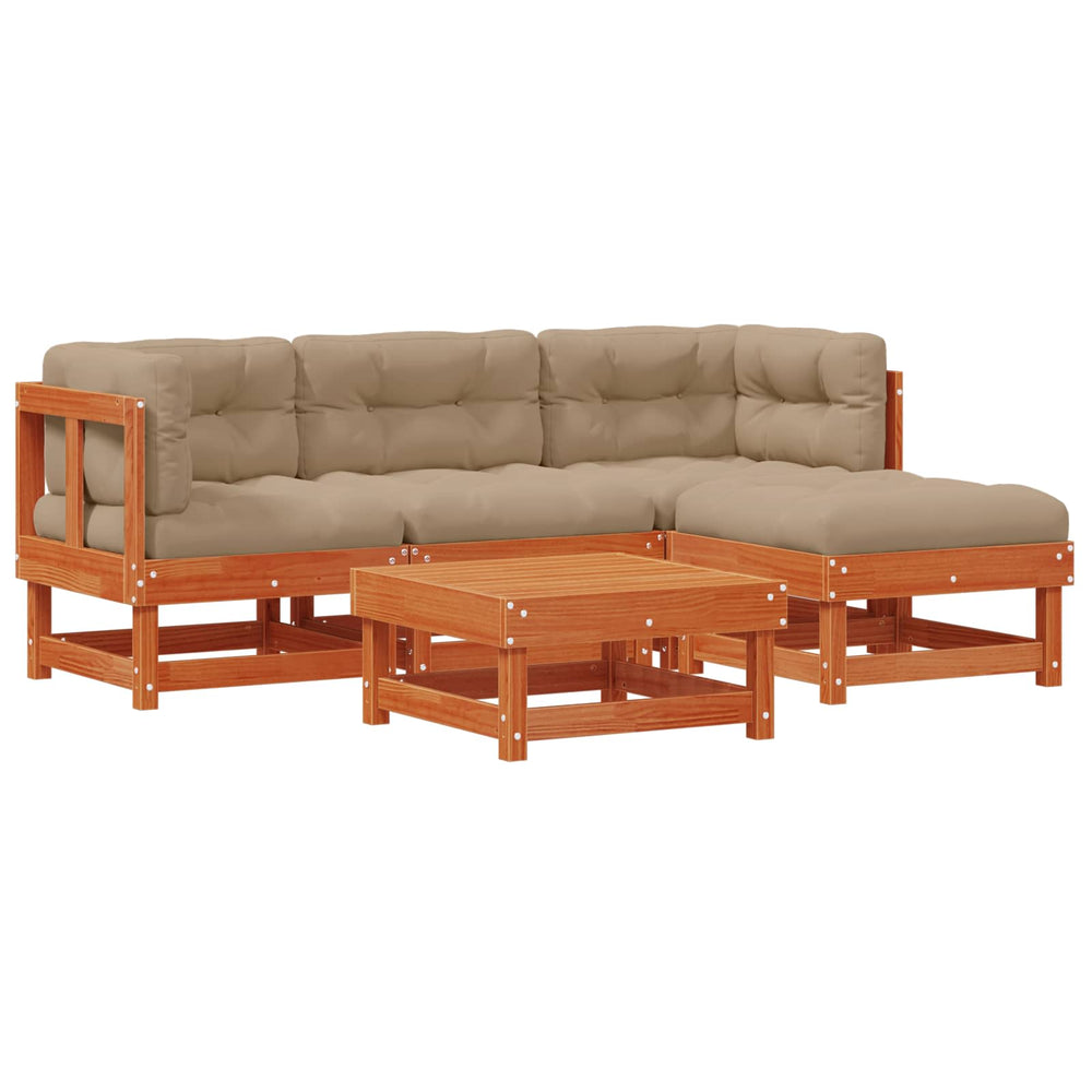 15-teiliges Garten-Lounge-Set Kiefer massiv Wachsbraun