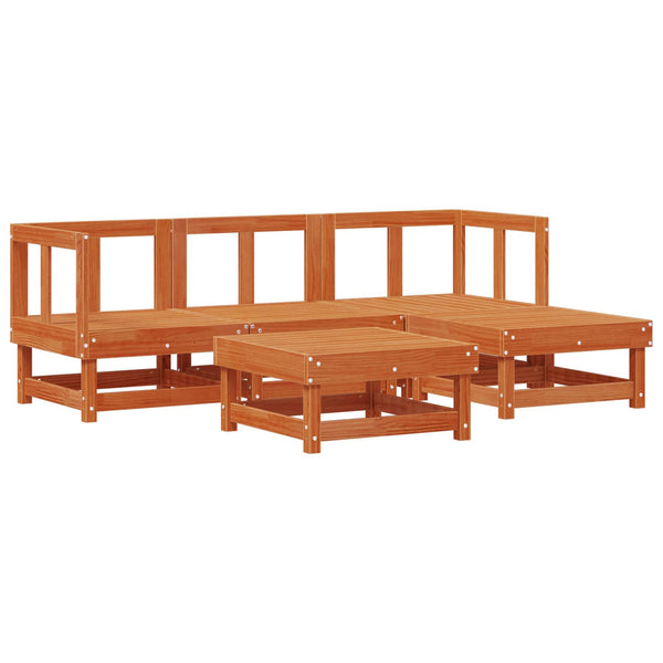15-teiliges Garten-Lounge-Set Kiefer massiv Wachsbraun