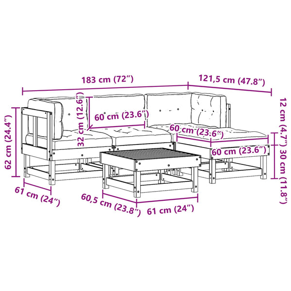 15-teiliges Garten-Lounge-Set Kiefer massiv Wachsbraun