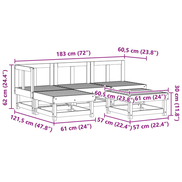 Garten Lounge Set 5-teilig Kiefer Massivholz Wachsbraun