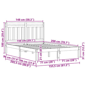 vidaXL Cadre de lit brun miel 205,5 x 155,5 x 100 cm bois de pin massif