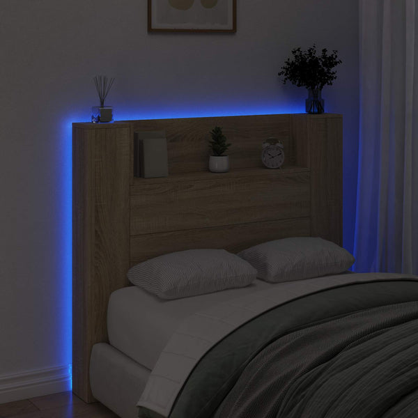 Kopfteil mit LED Regal Sonoma 120 cm