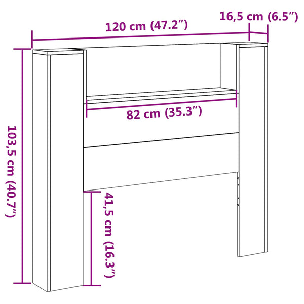 Kopfteil mit LED Regal Sonoma 120 cm