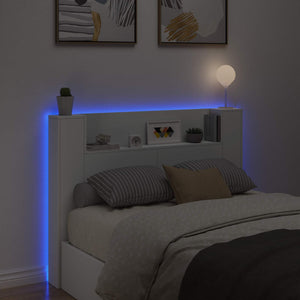 Kopfteil mit LED-Beleuchtung und Regal, Weiß