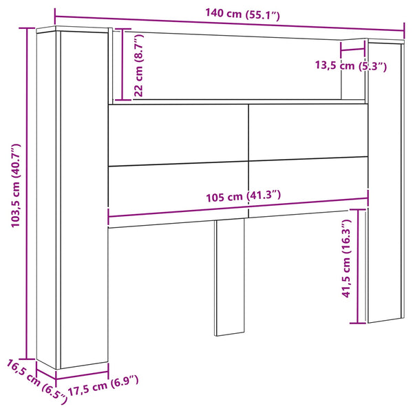 Kopfteil-Schrank mit LED Artisan-Eiche 140 cm