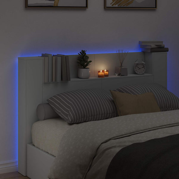 Kopfteil Schrank mit LED Regal Weiß 160cm