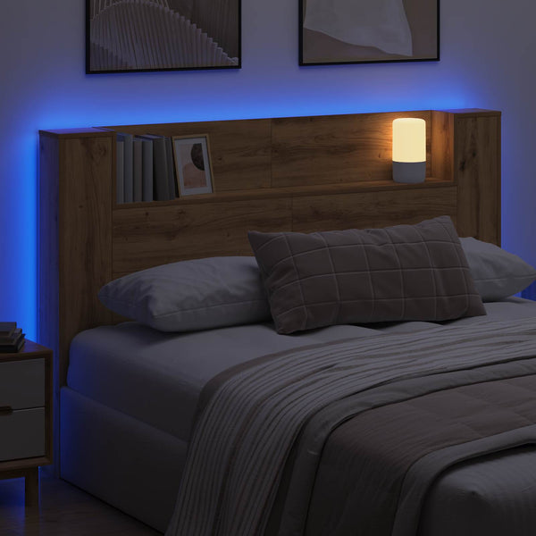 Kopfteil-Schrank mit LED Artisan-Eiche 160cm