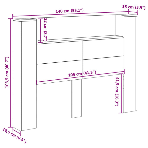 LED Kopfteil mit Regal Beton 140cm