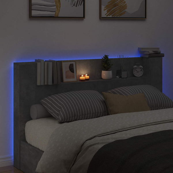 LED Kopfteil mit Regal Beton 180cm