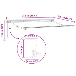 Manuell einziehbare Markise, Anthrazit/Weiß, 2,5x2m