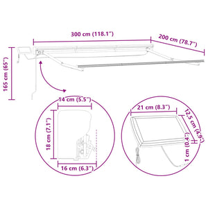 Manuelle LED Markise 3x2m Gelb/Weiß/Anthrazit