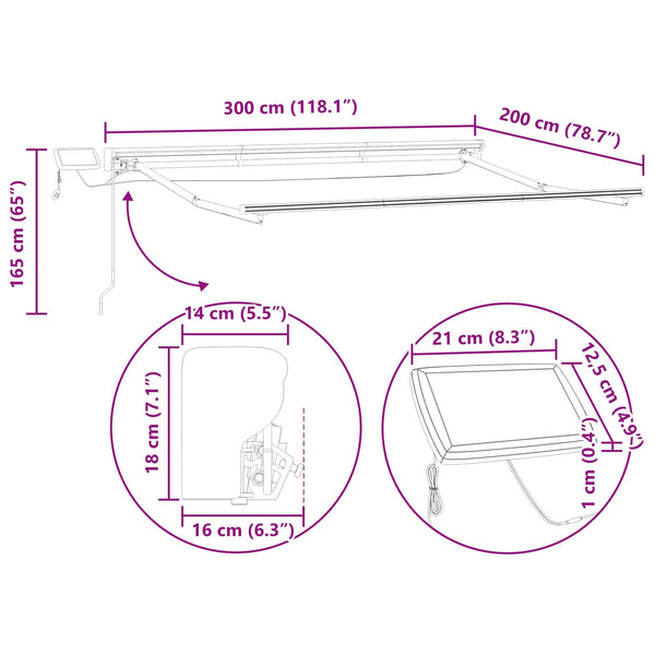 Manuelle LED-Markise Anthrazit 3x2 m
