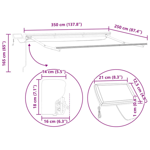 Manuelle LED-Markise Anthrazit 3,5x2,5 m