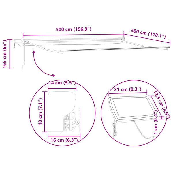 Manuelle LED Markise 5x3m Grün/Weiß/Anthrazit