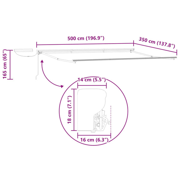 Elektrische Markise 5x3,5 m Burgunderrot/Weiß