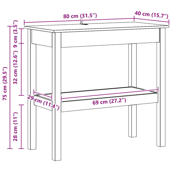 Konsolentisch Wachsbraun Kiefer Massivholz 80cm