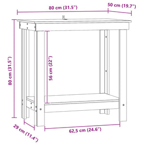 Werkbank Kiefer Massivholz Wachsbraun 80cm
