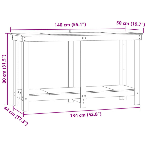 Werkbank Kiefer Massiv Wachsbraun 140cm