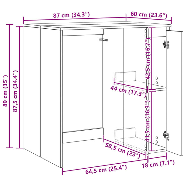 Waschmaschinenschrank Schwarz Eiche 87x60x89 cm