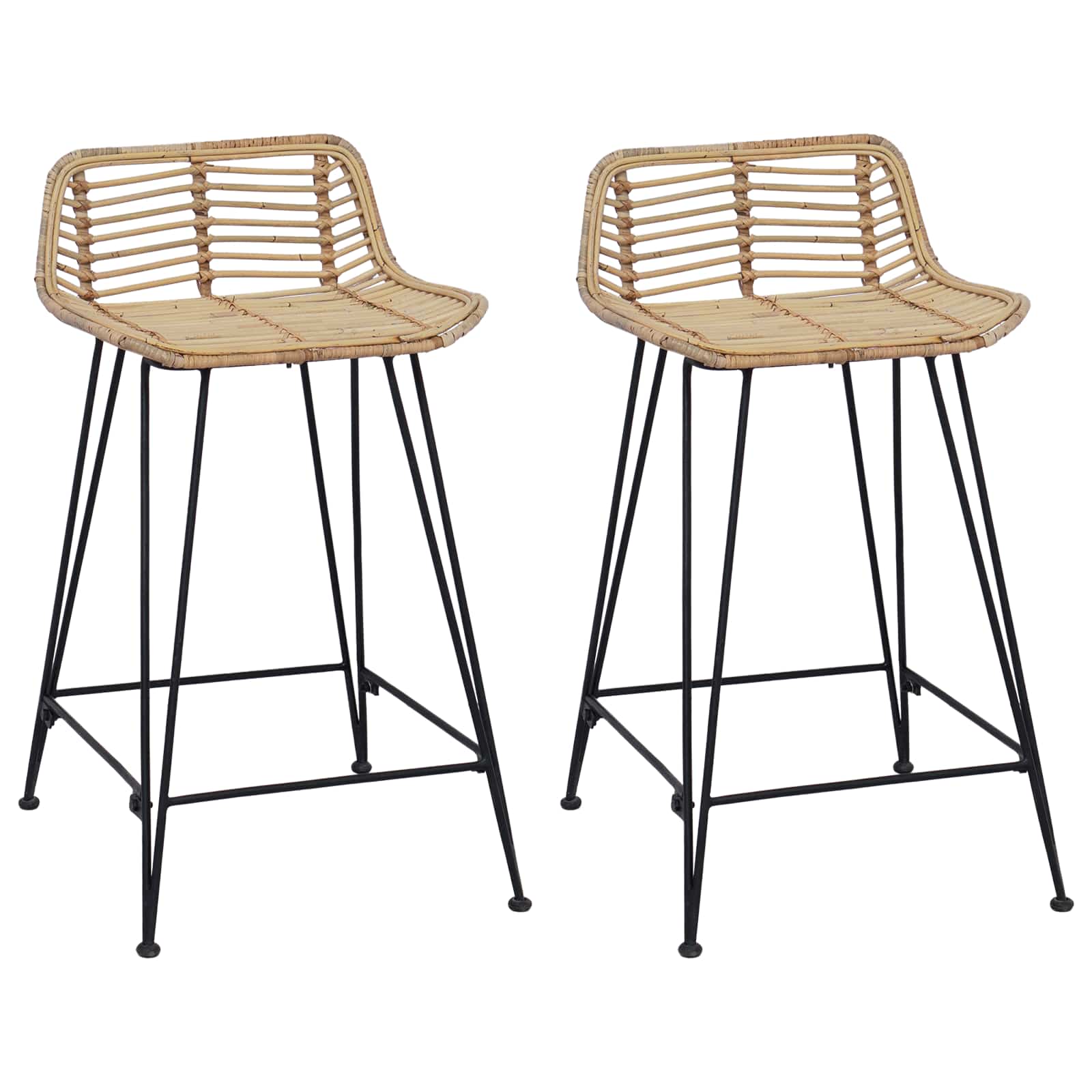 Barhocker 2er Set Rattan Natur
