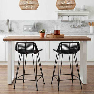 Schwarze Barhocker 2er Set Rattan/Stahl