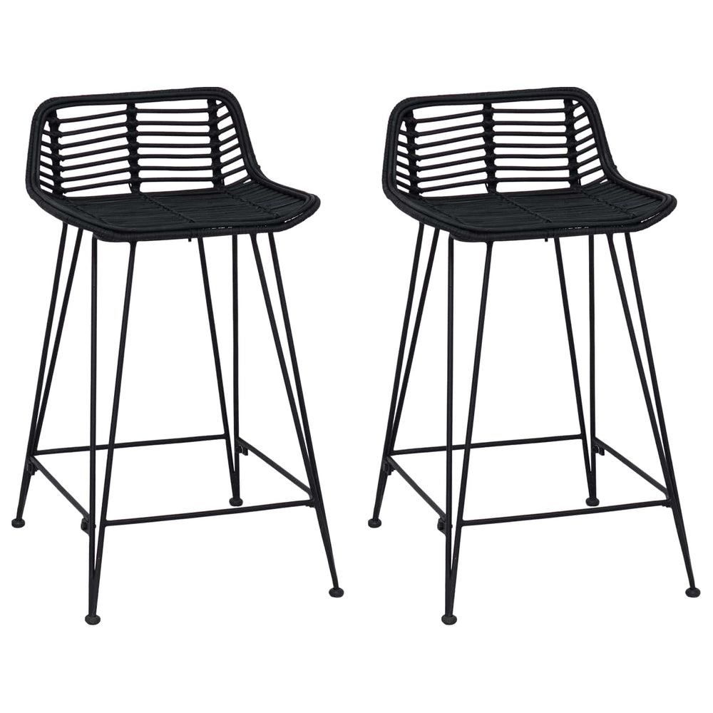 Schwarze Barhocker 2er Set Rattan/Stahl