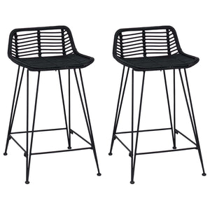 Schwarze Barhocker 2er Set Rattan/Stahl